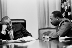 Dr. Martin Luther King, Jr. speaking with President Lyndon Johnson
